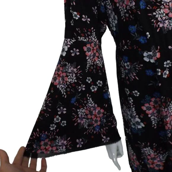 TORRID Dress, 12, Black Floral, Flounce/Trumpet Sleeve, Scoop neck, Tie waist - Picture 10 of 16